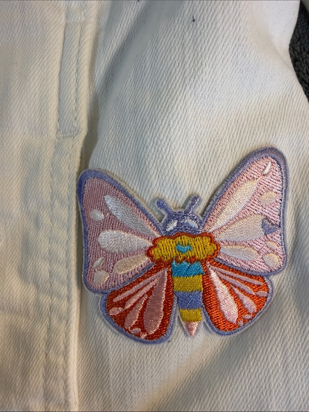 SO White Girls' Denim Jacket with Colorful Hearts & Floral Patches - Picture 5 of 6